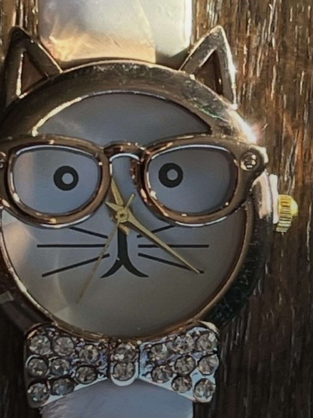 Cat Face Analog Watch - Rose Gold with White Strap